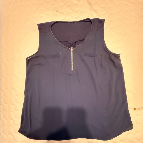 Tops - Navy Sleeveless Top with Zipper